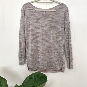 Guess | Long Sleeve Boat Neck Neutral Shimmer Top (S)